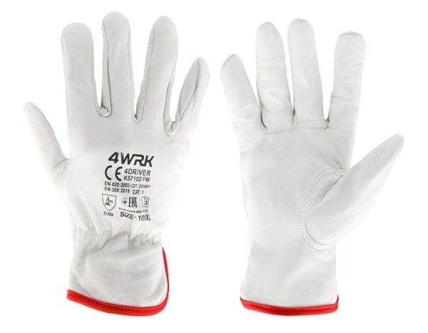 Szemcsés bőrből készült bőr munkakesztyű, sofőrkesztyű 4DRIVER KS7102 FW