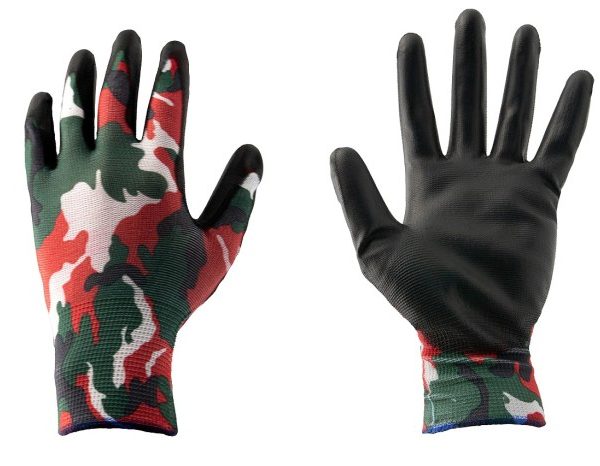 Poliészter kerti munkakesztyű poliuretán bevonattal MONSOON GARDEN CAMO RED